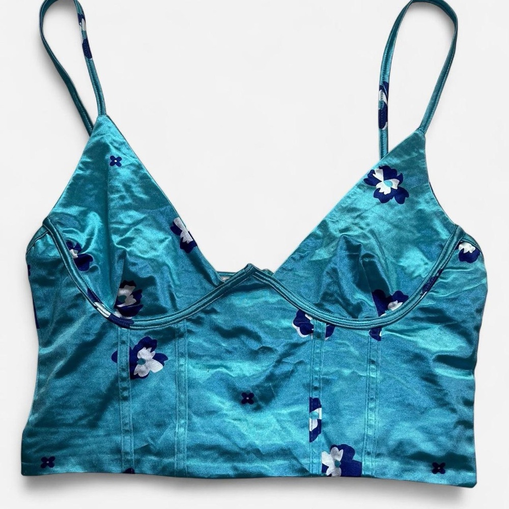 Blue Floral Strappy Crop Top